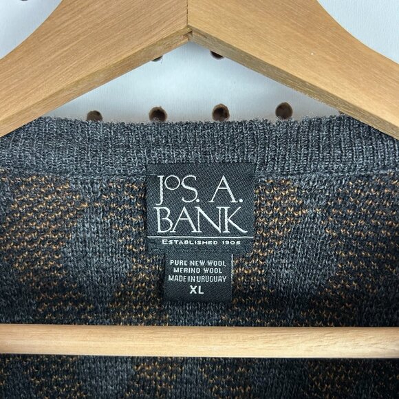 Jos A Bank Brown Chunky Knit Sweater XL Boxy READ Grandpa 90s Argyle Checkered - Picture 5 of 6